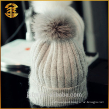 Good Quality Fashion Cashmere Fox Fur Pom Pom Crochet Hat